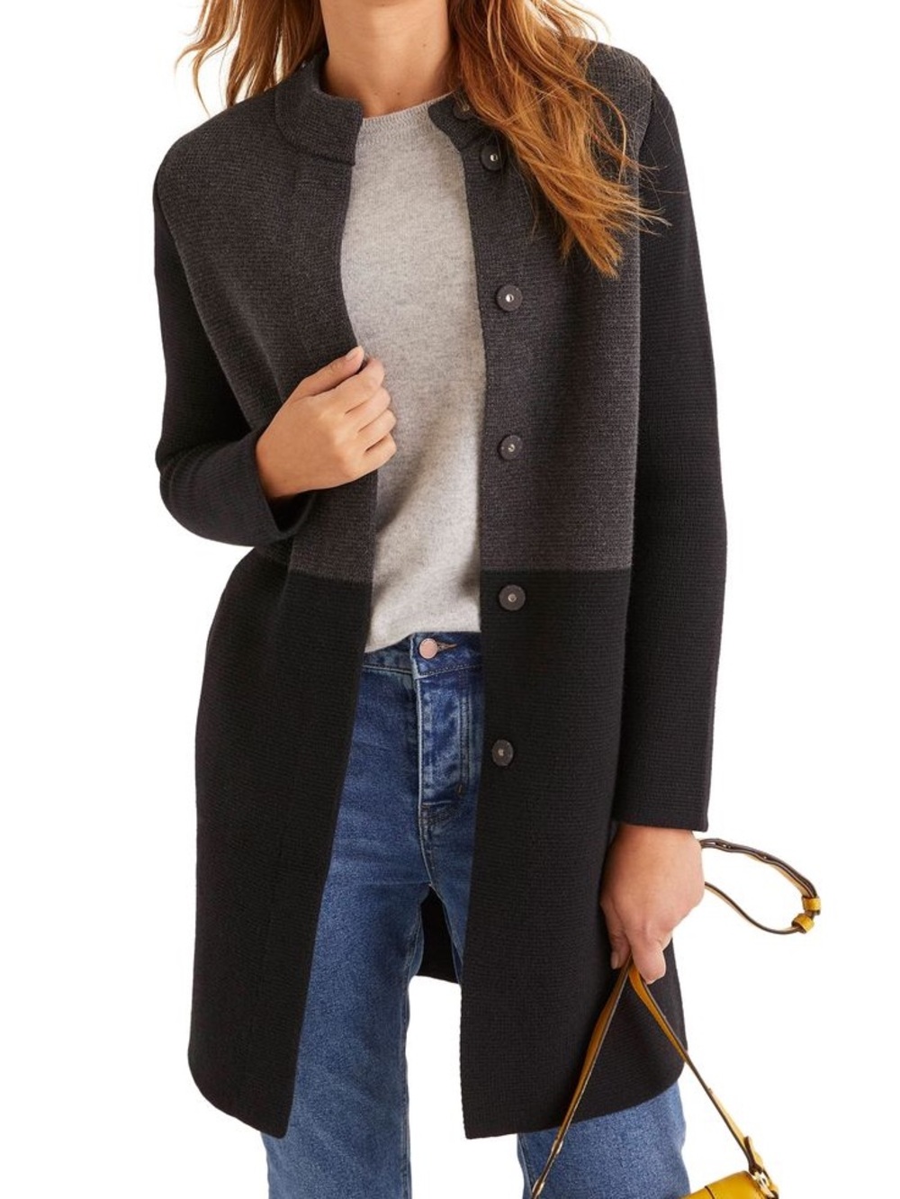 Boden Two-Tone Sweater “Claudia” Coatigan in Gray & Navy
